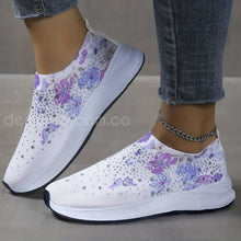 Cargar imagen en el visor de la galería, Zapatillas con decoración de gemas, livianos y estampado de flores