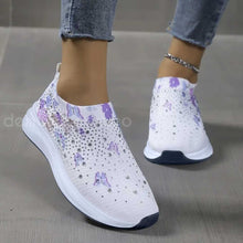 Cargar imagen en el visor de la galería, Zapatillas con decoración de gemas, livianos y estampado de flores