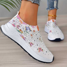 Cargar imagen en el visor de la galería, Zapatillas con decoración de gemas, livianos y estampado de flores