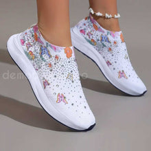 Cargar imagen en el visor de la galería, Zapatillas con decoración de gemas, livianos y estampado de flores