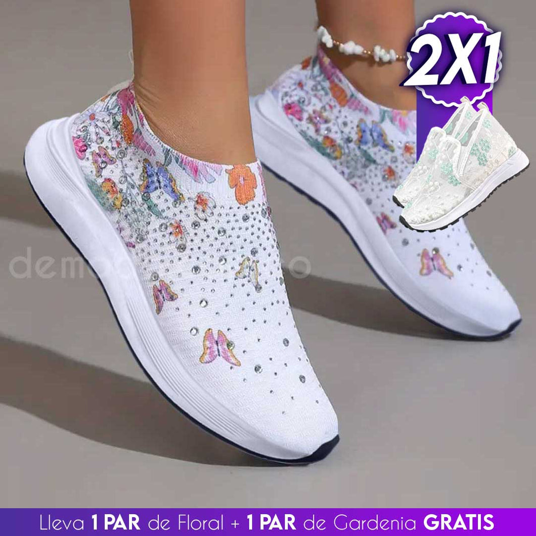 Zapatilla Floral + Zapatilla Encaje 2x1® 2023  - Lleva 1 Par de floral y de regalo llevas 1 Par de gardenia ¡GRATIS!